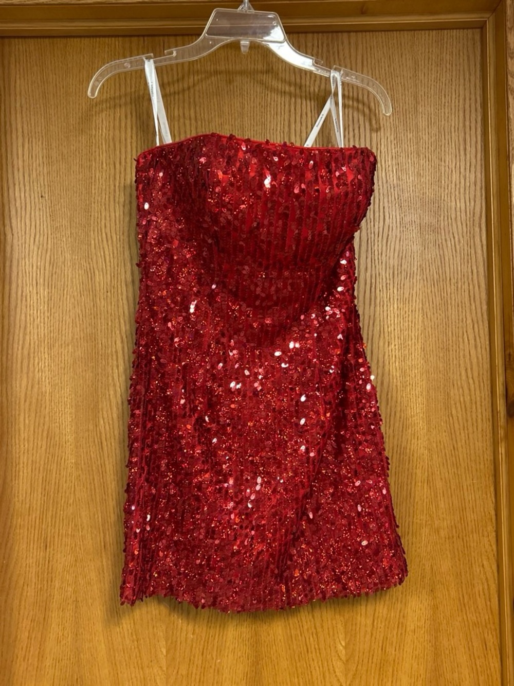 Hannah S Red Sequin Strapless Mini Dress